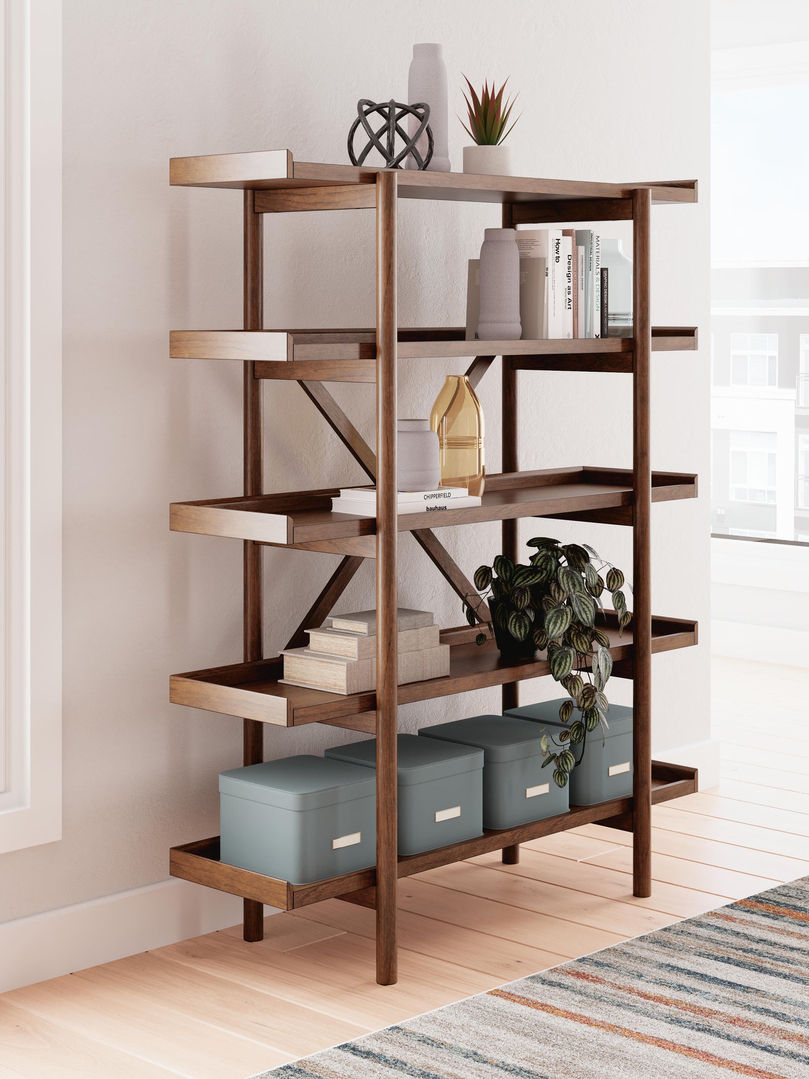 Lyncott 70" Bookcase - Dark Brown (2)