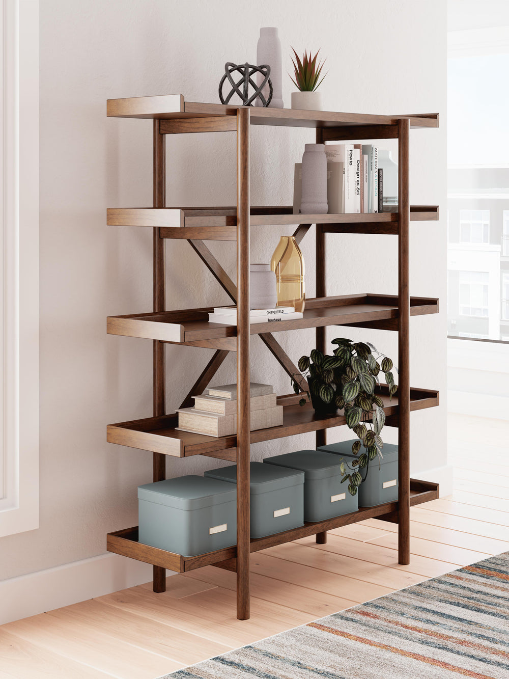 Lyncott 70" Bookcase - Dark Brown (2)