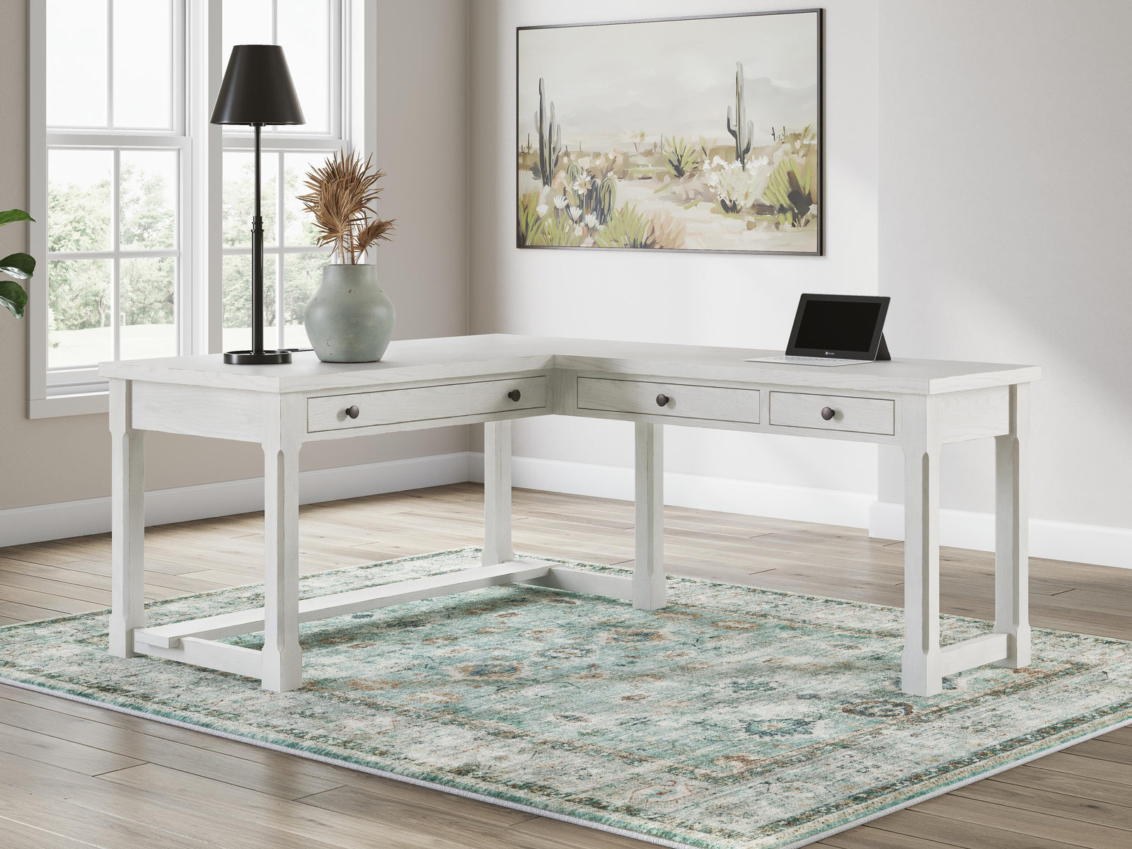 Robbinsdale L-Shaped Home Office Desk - White (2)