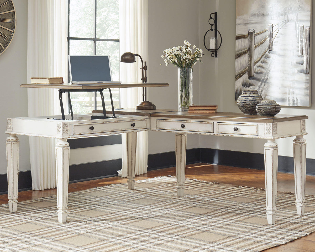 Realyn 2-Piece Home Office Lift Top Desk - White/Brown (2)