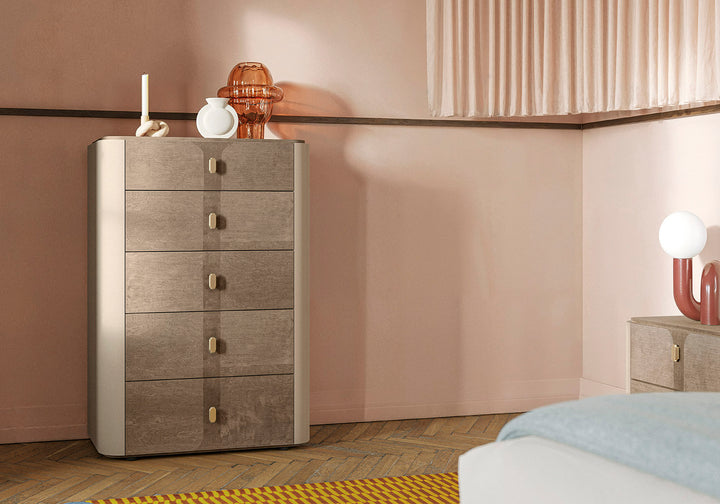 ALF Italia Hebe tall chest in matte umber and saddle birch