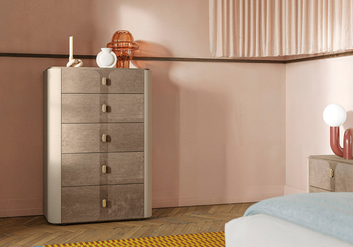 ALF Italia Hebe tall chest in matte umber and saddle birch