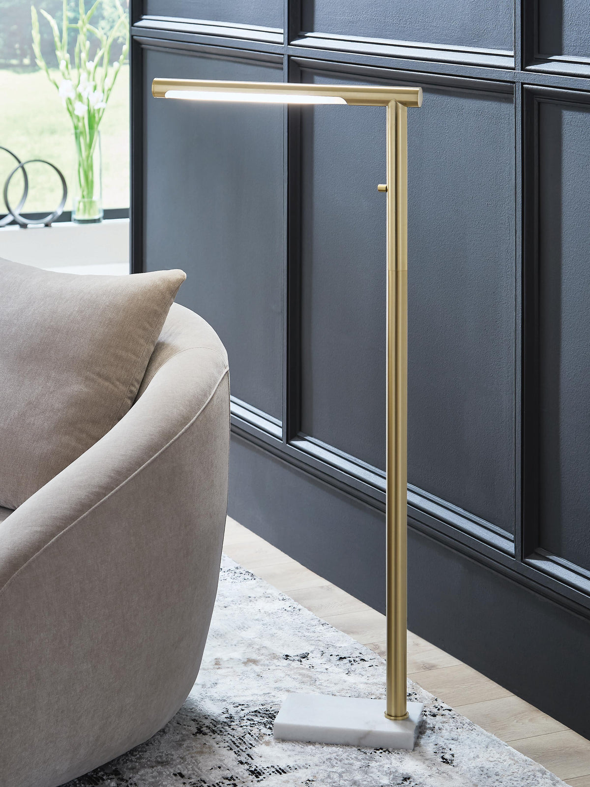 Santiford Floor Lamp - Gold Finish/White (2)