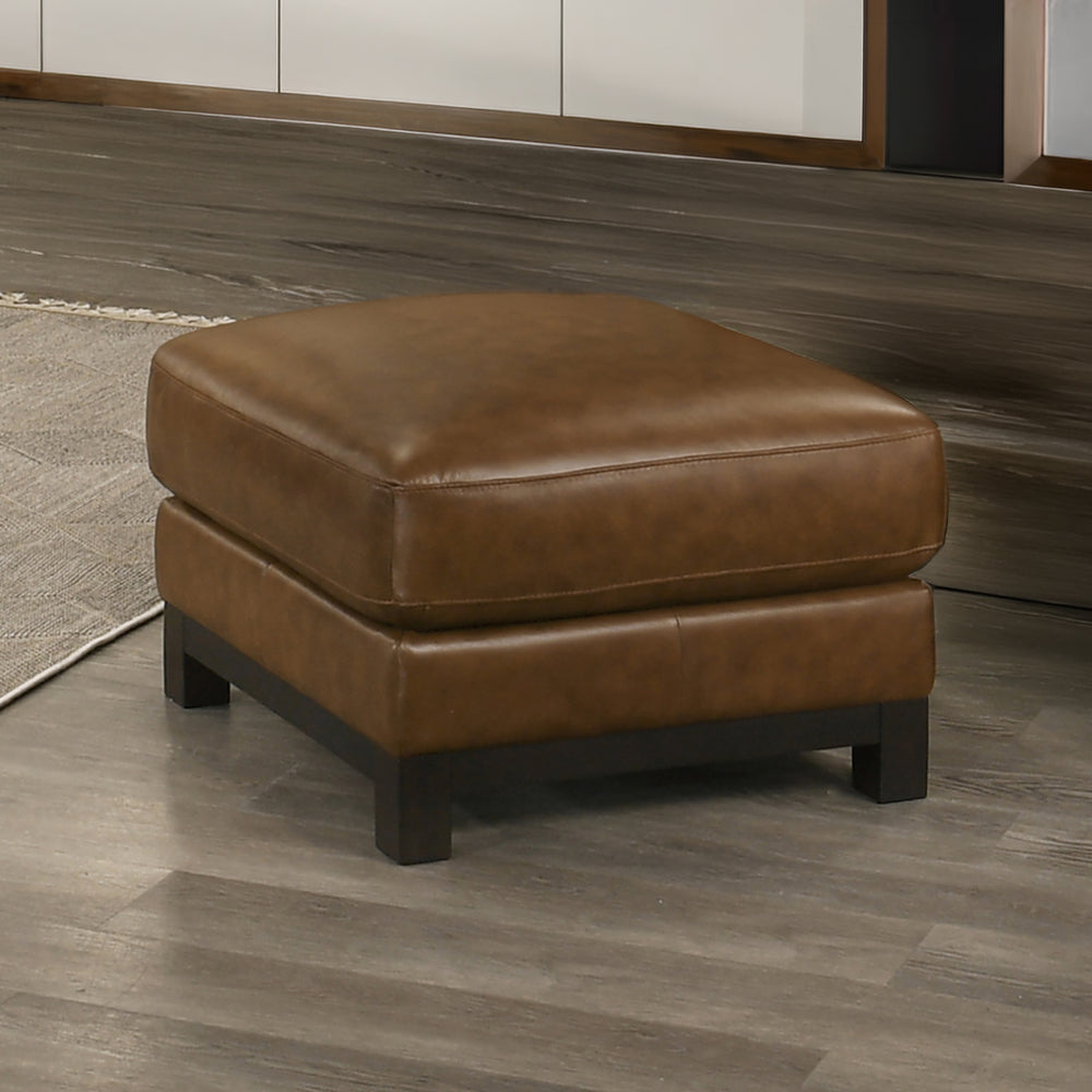 Sayer Leather Ottoman-Brown