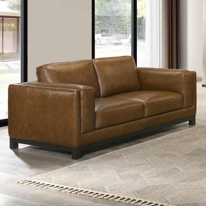 Sayer Leather Loveseat-Brown