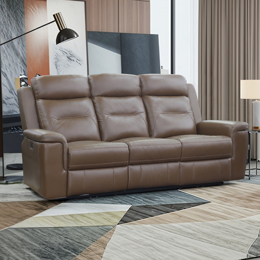 Keldon Reclining Leather Sofa W/pwr Fr-Brown