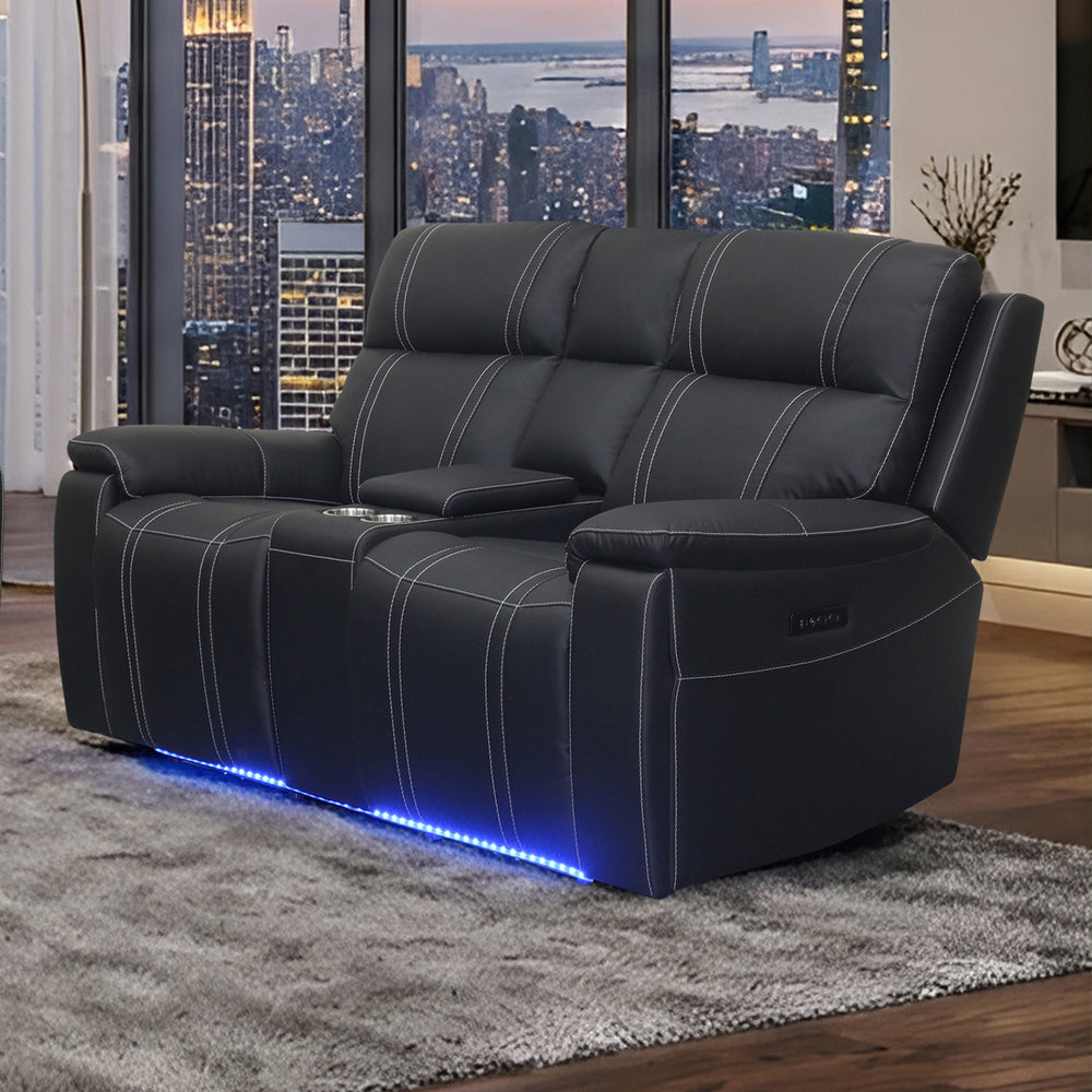 Hartley Reclining Leather Console Loveseat W/pwr Hr & Fr-Blac