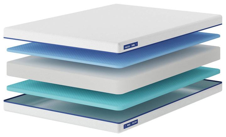 Nectar Foam Kids Full Mattress with Bedding Bundle - White