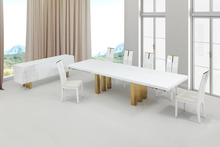 94" - 134" Roma Dining Table with Gold Stainless Steel Base