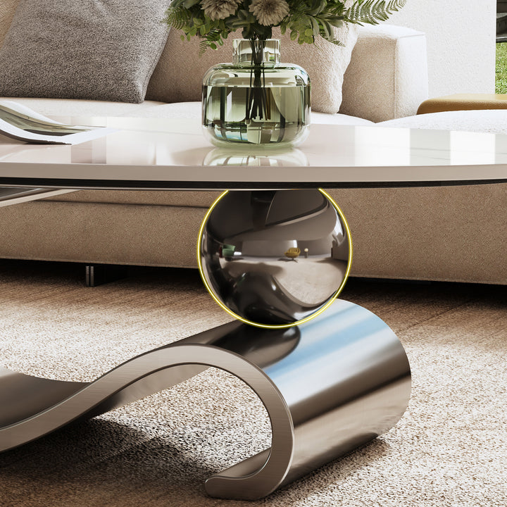 Marble Oval Coffee Table with Gray Stainless Steel Base12