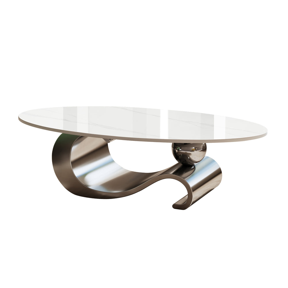 Marble Oval Coffee Table with Gray Stainless Steel Base10
