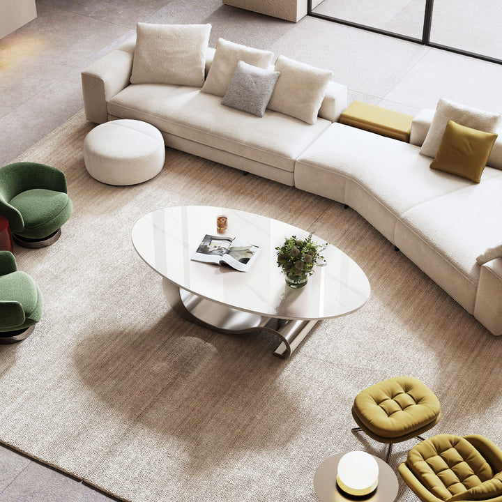 Marble Oval Coffee Table with Gray Stainless Steel Base8