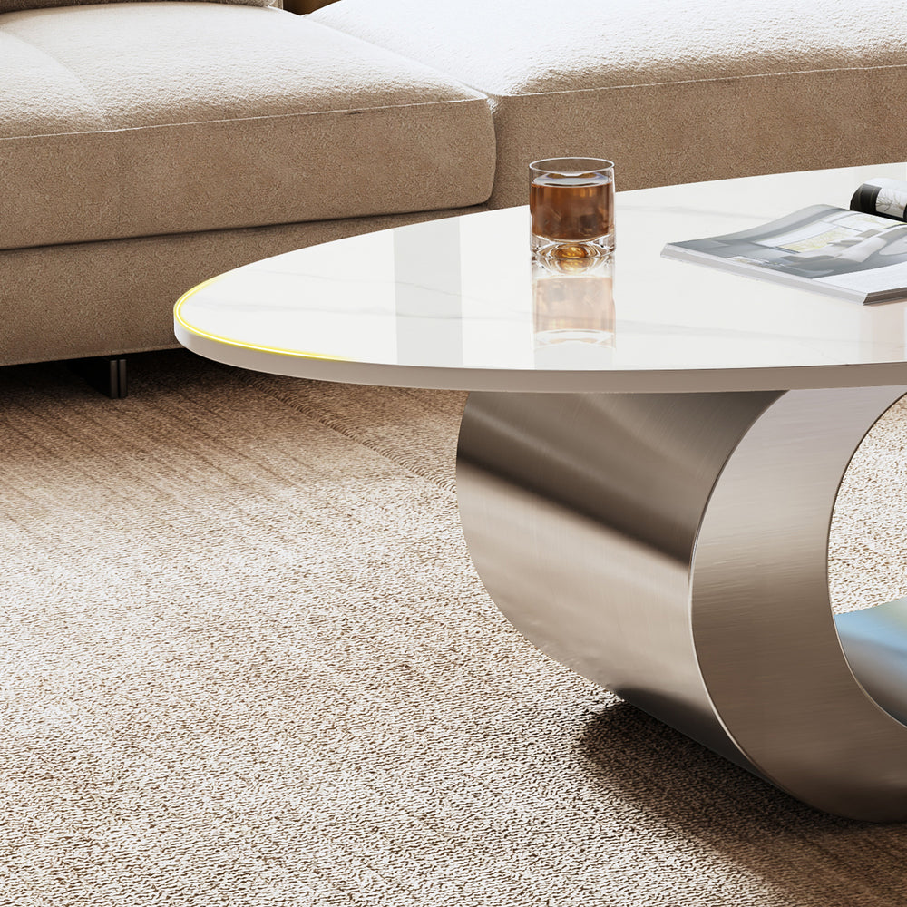 Marble Oval Coffee Table with Gray Stainless Steel Base13