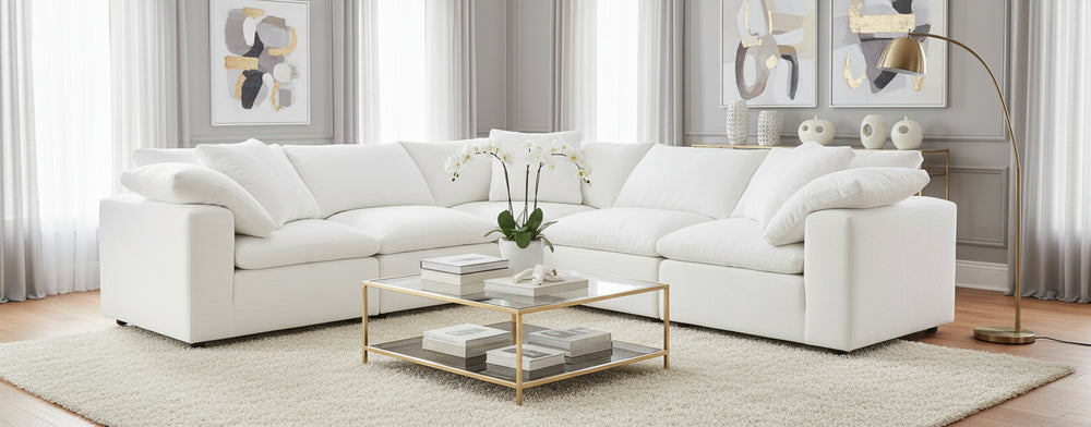Maxwell Sectional by Flores Designs in soft down seating – customizable modern sofa
