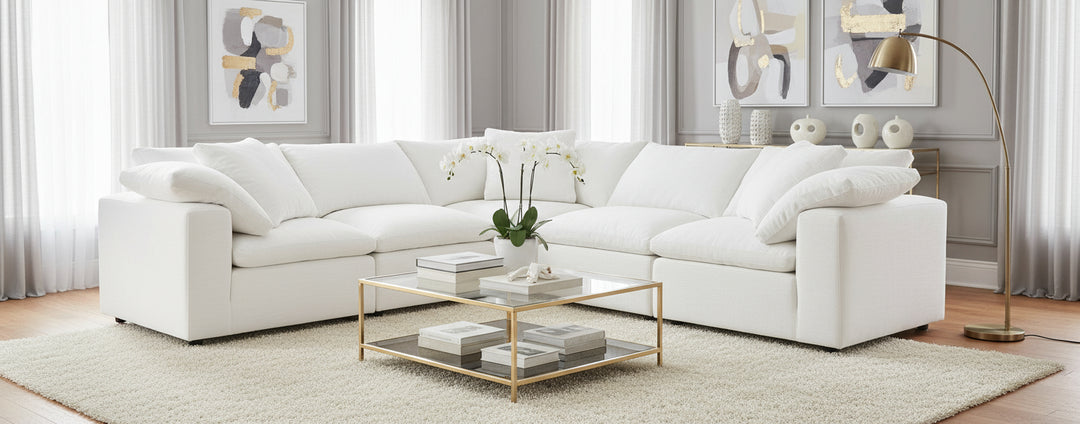 Maxwell Sectional by Flores Designs in soft down seating – customizable modern sofa