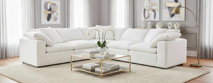 Maxwell Sectional by Flores Designs in soft down seating – customizable modern sofa