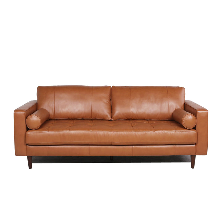 Mid-Century Tufted Leather Sofa in Cognac