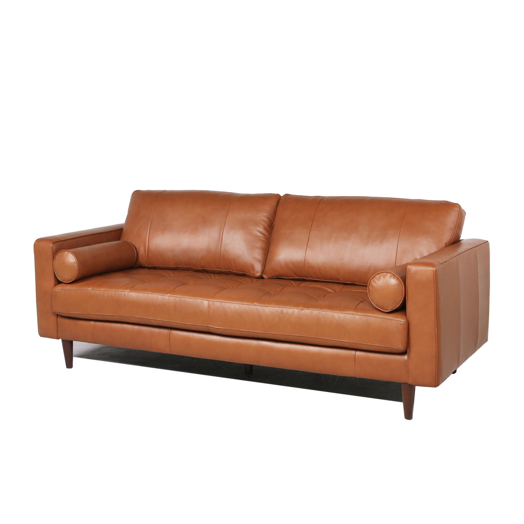 Mid-Century Tufted Leather Sofa in Cognac