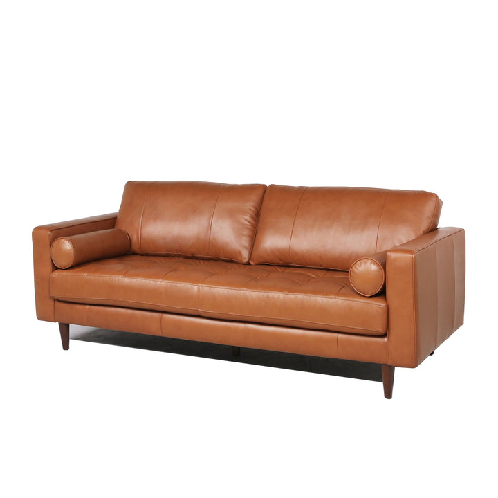 Mid-Century Tufted Leather Sofa in Cognac