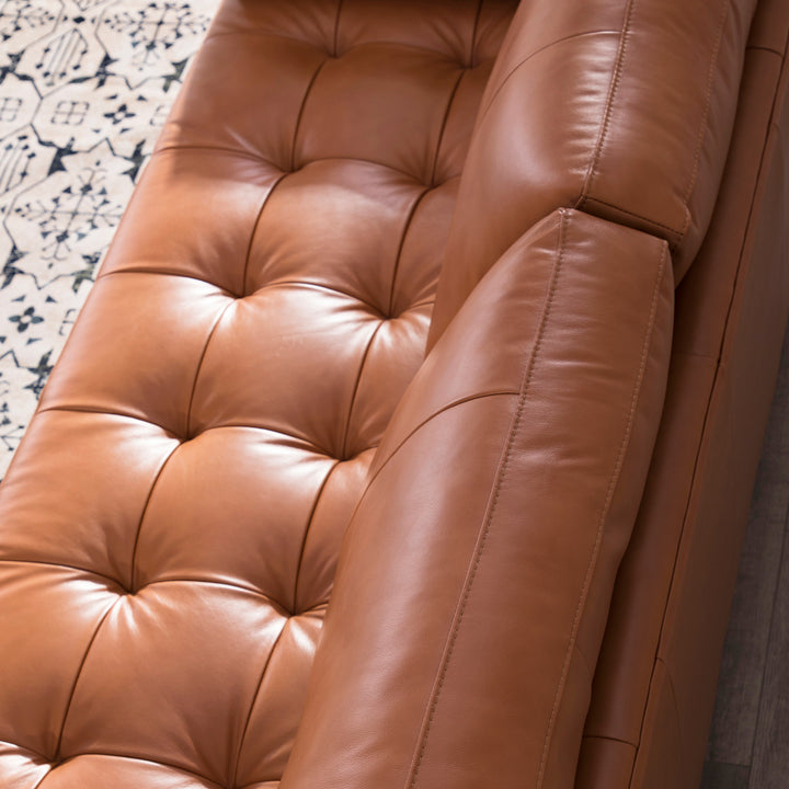 Mid-Century Tufted Leather Sofa in Cognac