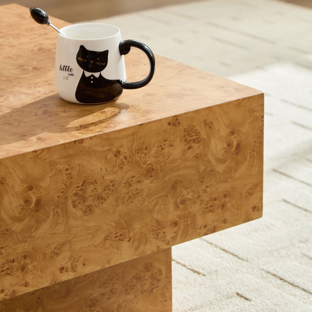 Modern Faux Burl Wood Pedestal Coffee Table