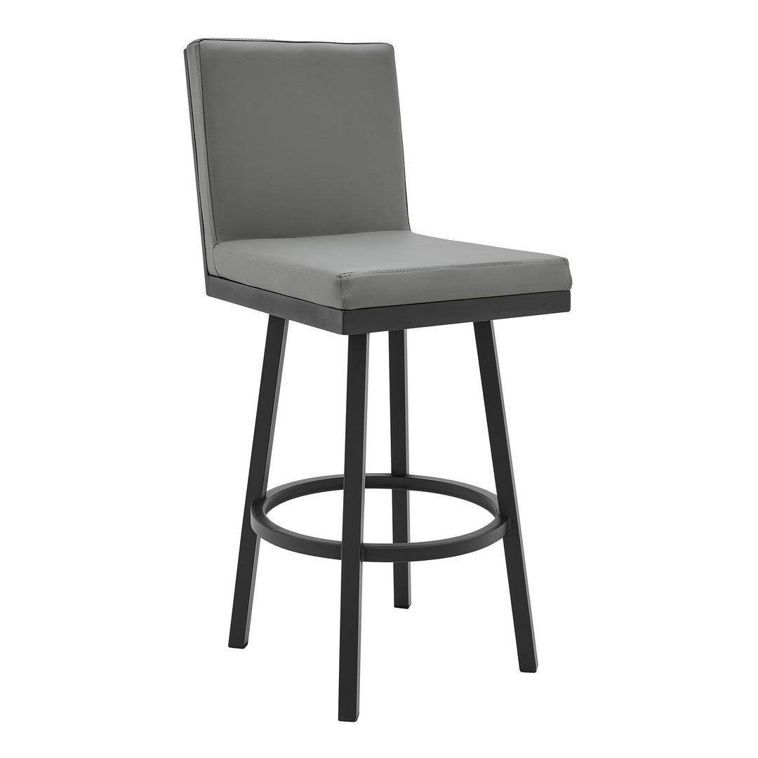 Modern Gray Faux Leather Swivel Bar Stool