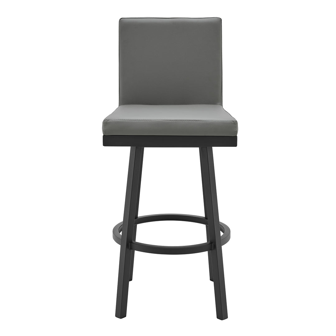 Modern Gray Faux Leather Swivel Bar Stool