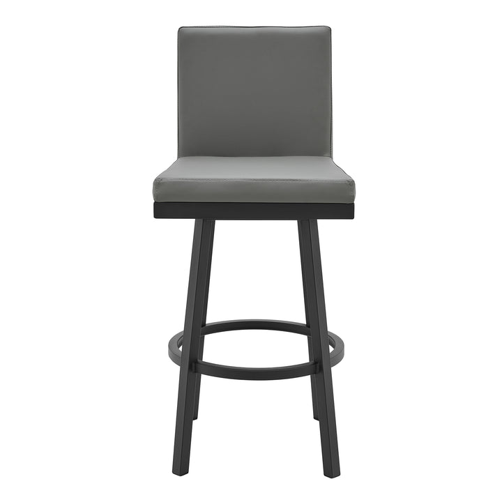 Modern Gray Faux Leather Swivel Bar Stool