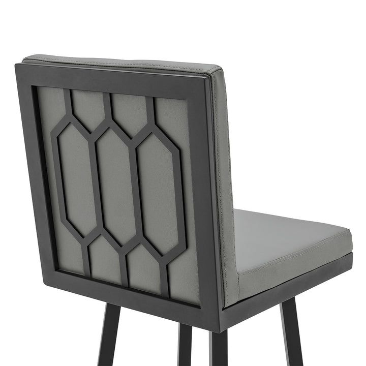 Modern Gray Faux Leather Swivel Bar Stool