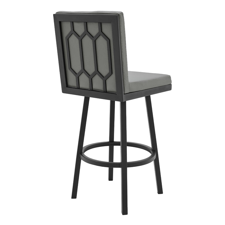 Modern Gray Faux Leather Swivel Bar Stool