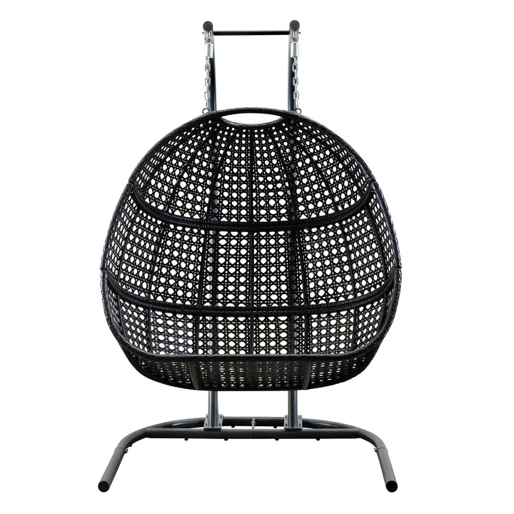 Modern patio hanging egg chair with dust gray cushions-basket