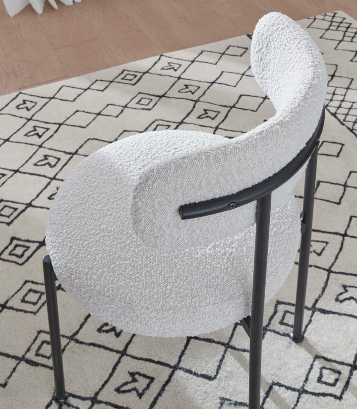 Aere Boucle Upholstered Metal Leg Dining Chair in Ivory and Black – view 2