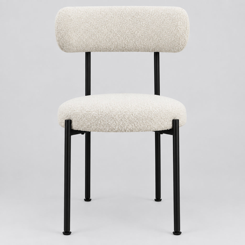 Aere Boucle Upholstered Metal Leg Dining Chair in Ivory and Black - view 4