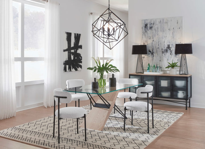 Aere Boucle Upholstered Metal Leg Dining Chair in Ivory and Black – view 3
