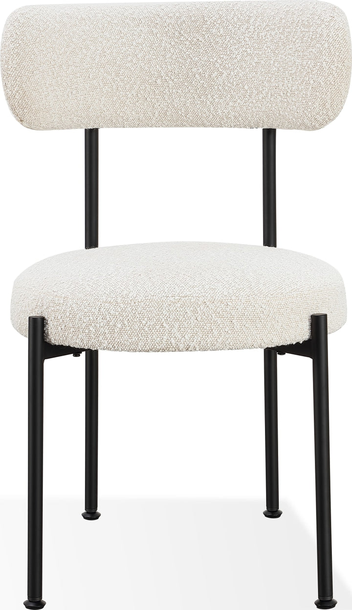 Aere Boucle Upholstered Metal Leg Dining Chair in Ivory and Black – view 4