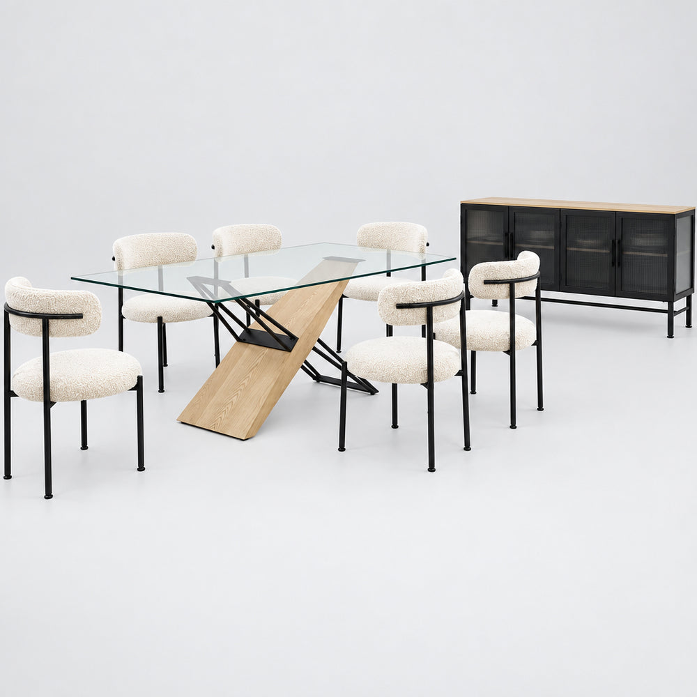 Aere Boucle Upholstered Metal Leg Dining Chair in Ivory and Black - view 8