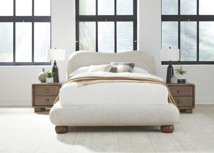 Afra Queen-size Chenille Upholstered Wood Leg Platform Bed in Chinchilla – view 2