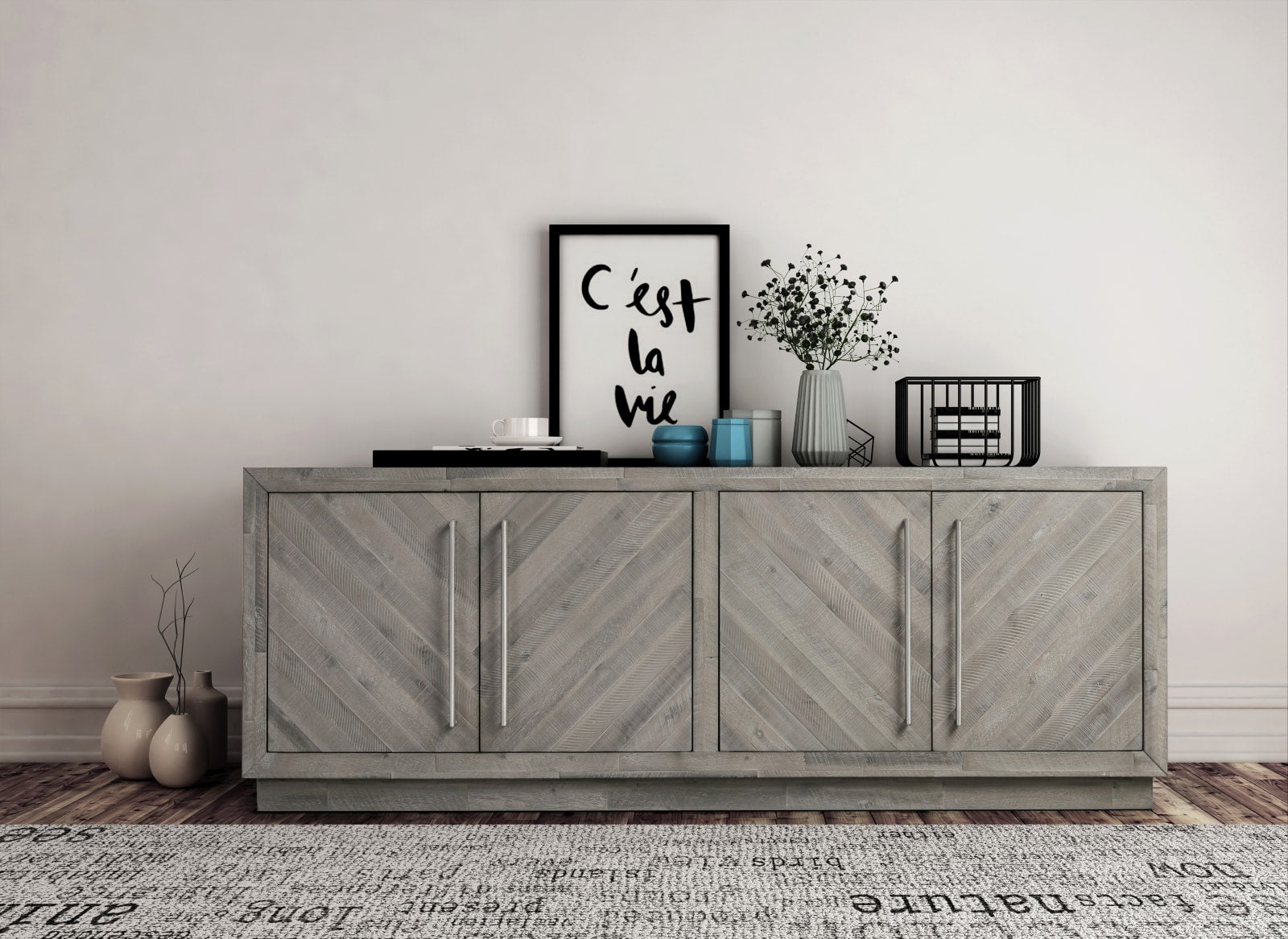 Alexandrda Solid Wood 74 inch Media Console in Rustic Latte