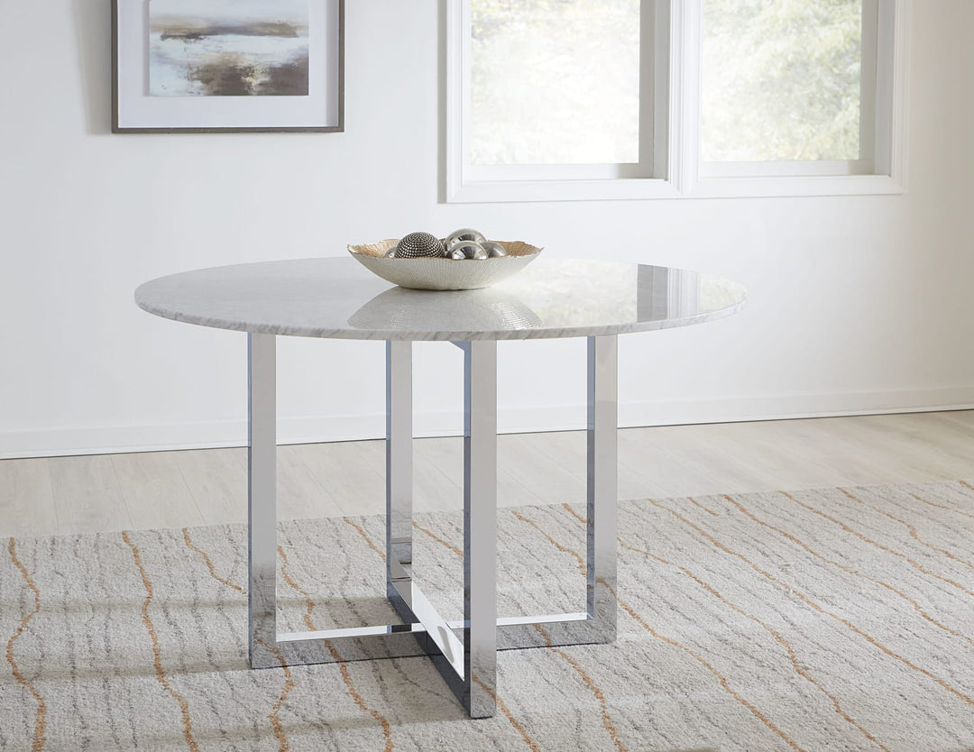 Amalfi 48 inch Round Carrara Marble Top Dining Table with Chrome Base