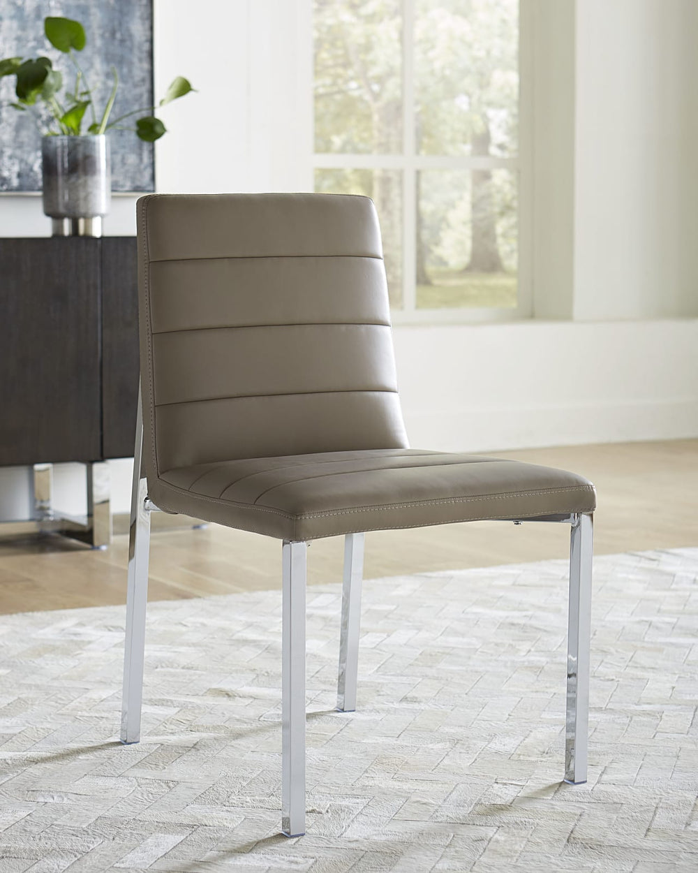 Amalfi Metal Back Chair in Taupe Leather
