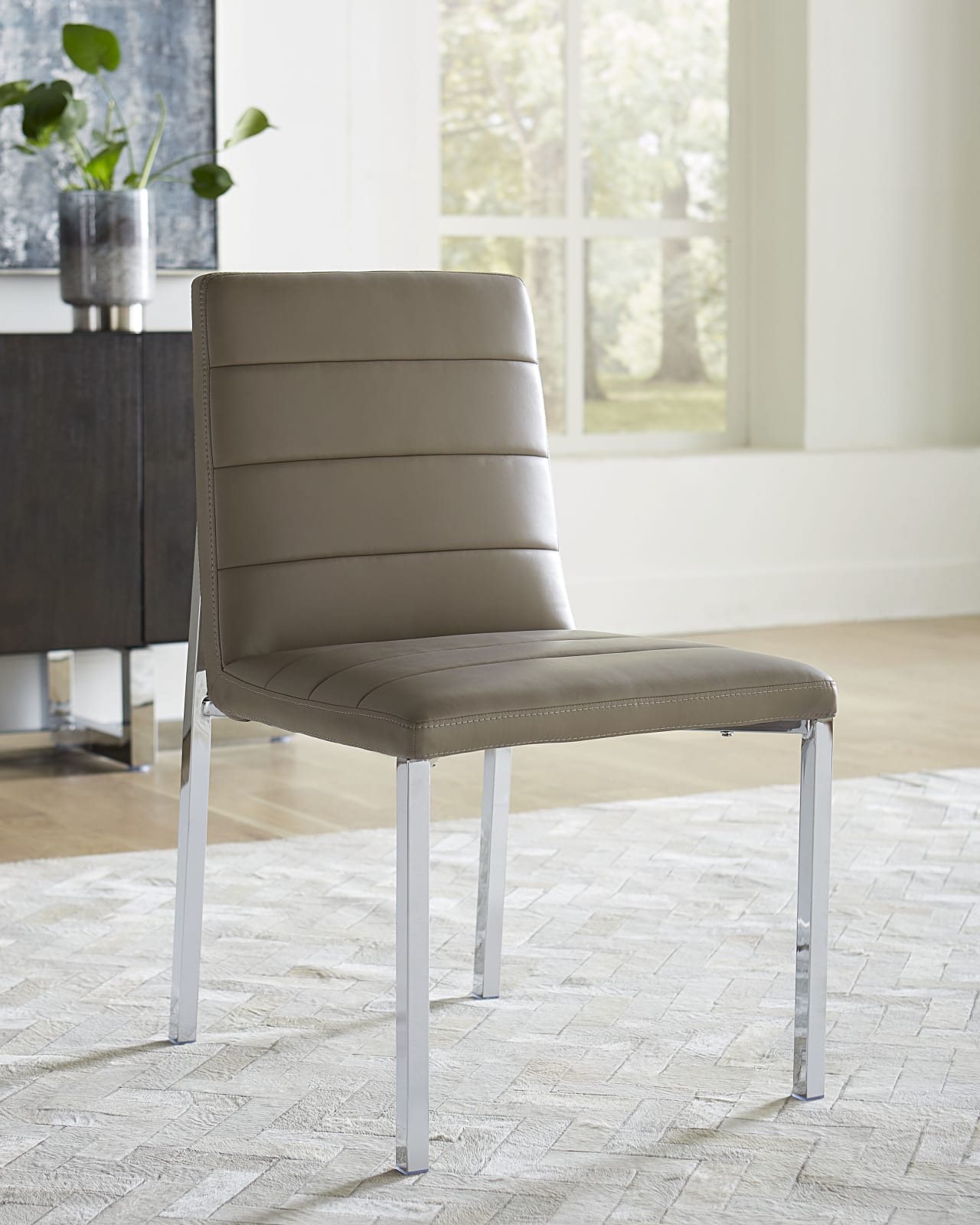 Amalfi Metal Back Chair in Taupe Leather