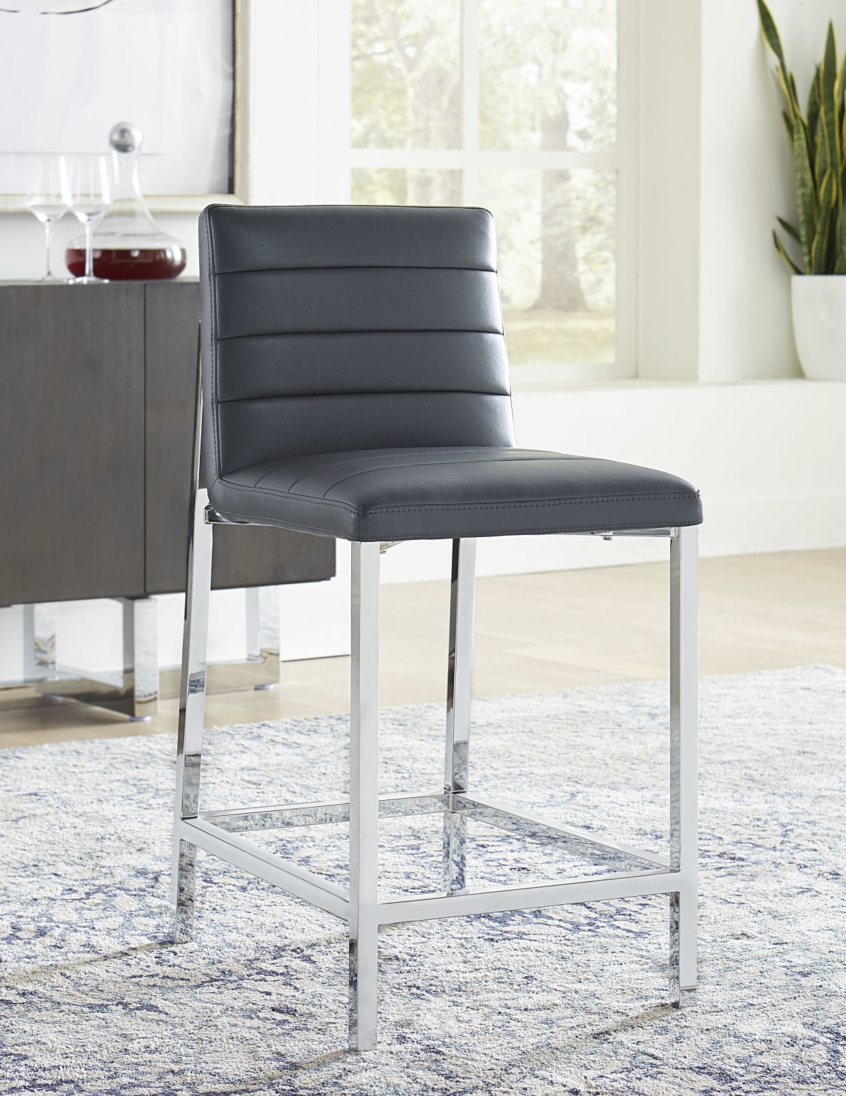 Amalfi Metal Back Counter Stool in Cobalt Leather