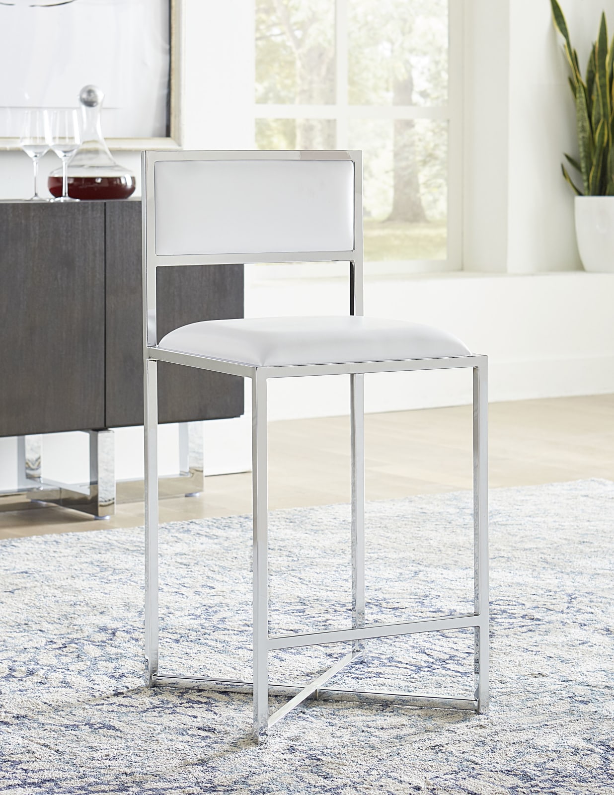 Amalfi X-Base Counter Stool in White Leather