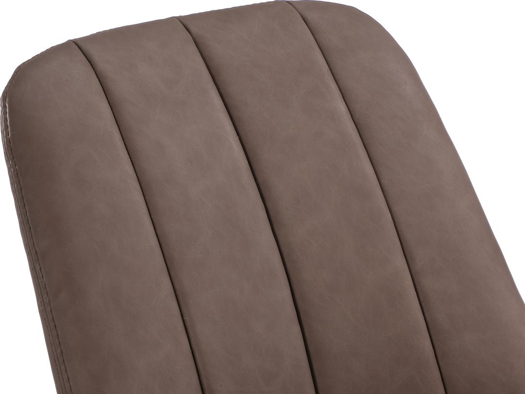 Apollo Upholstered Dining Chair in Cinnamon Synthetic Leather and Brushed Bronze Metal – view 3