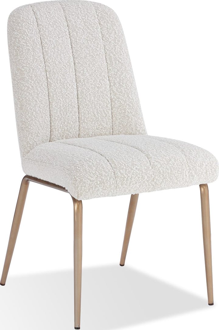 Apollo Upholstered Dining Chair in Ricotta Boucle and Brushed Bronze Metal – view 3
