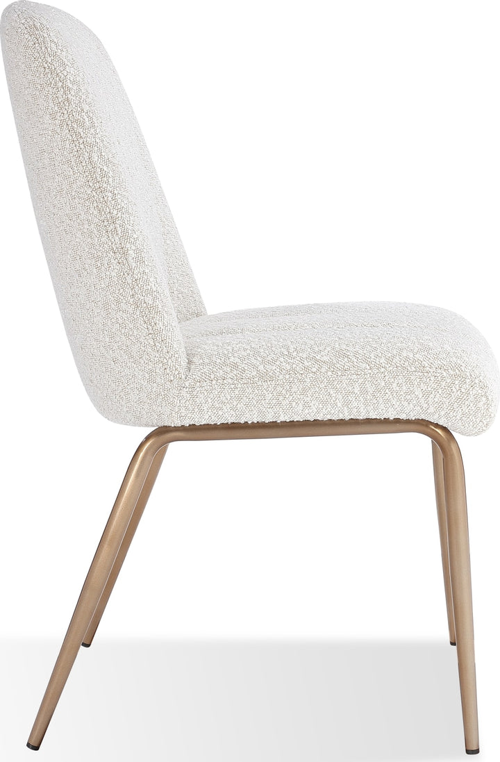 Apollo Upholstered Dining Chair in Ricotta Boucle and Brushed Bronze Metal – view 4