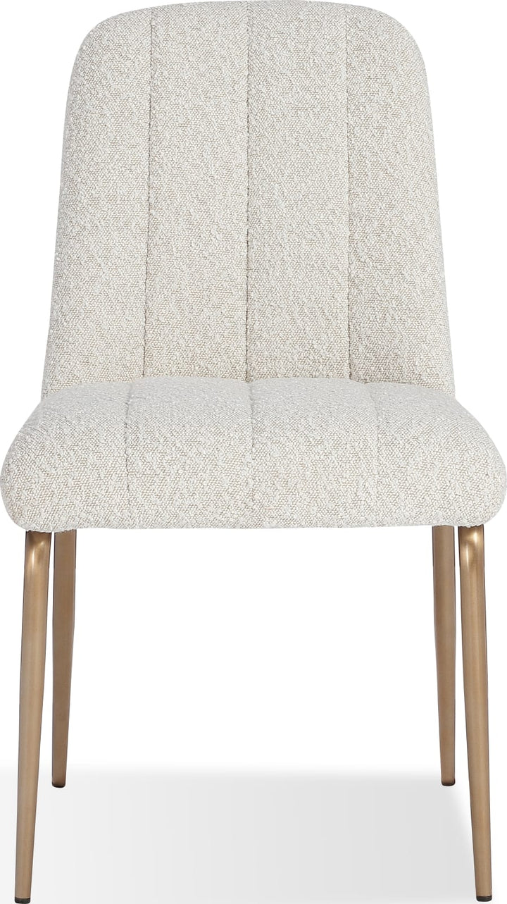 Apollo Upholstered Dining Chair in Ricotta Boucle and Brushed Bronze Metal – view 6