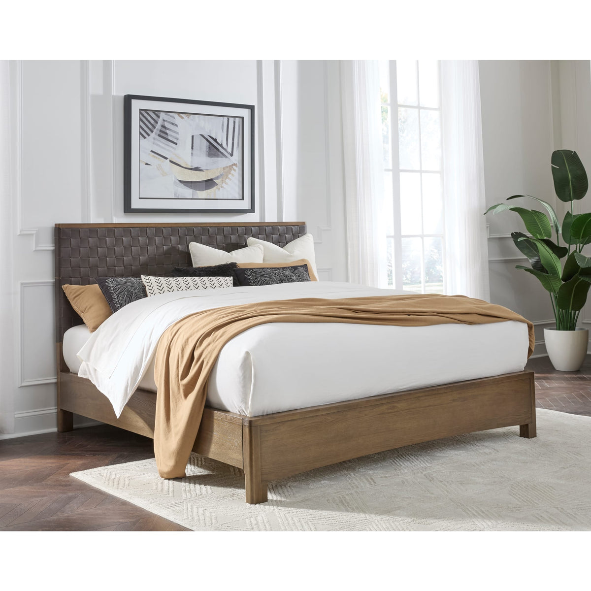 Arden King Woven Headboard Platform Bed in Dark Chocolate and Tavern Brown