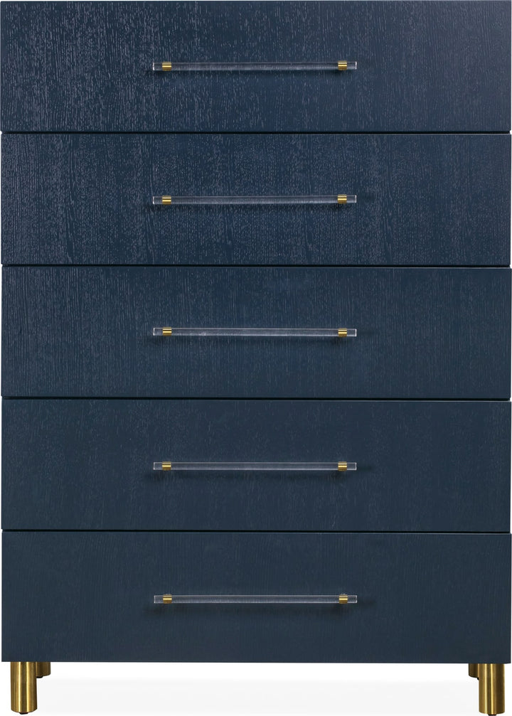 Argento Five Drawer Chest in Navy Blue and Burnished Brass (2024) – view 5