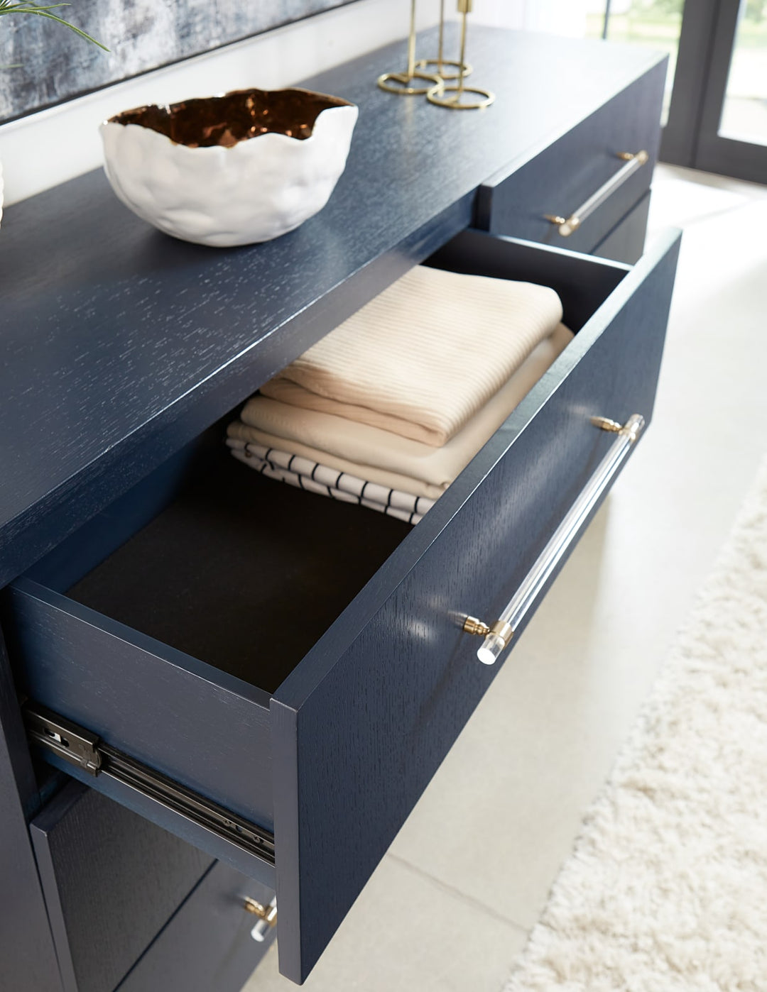 Argento Six Drawer Dresser in Navy Blue and Burnished Brass (2024) – view 3